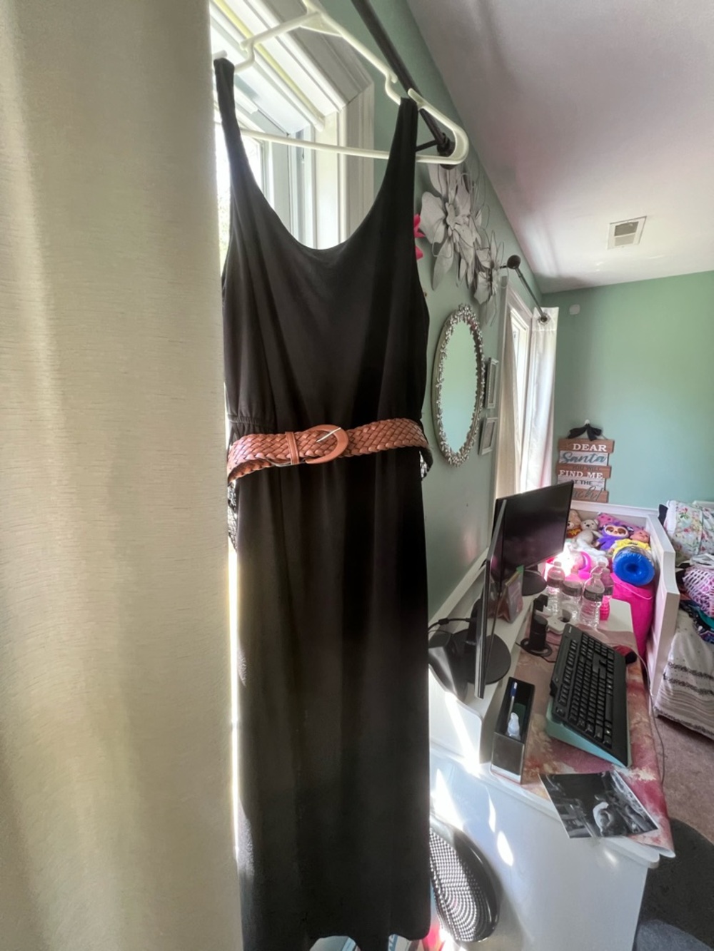 Rue21 Womens XL Black Sleeveless Maxi Dress with Tan Braided Belt Scoop Neck